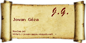 Jovan Géza névjegykártya